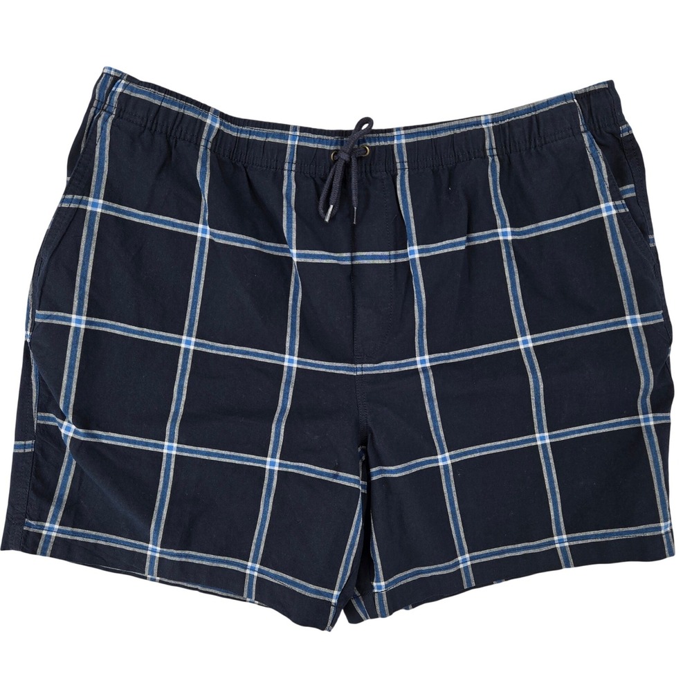 Basic Editions NWT 2X Plaid Shorts Mens Casual Classic Navy Blue Windowpane